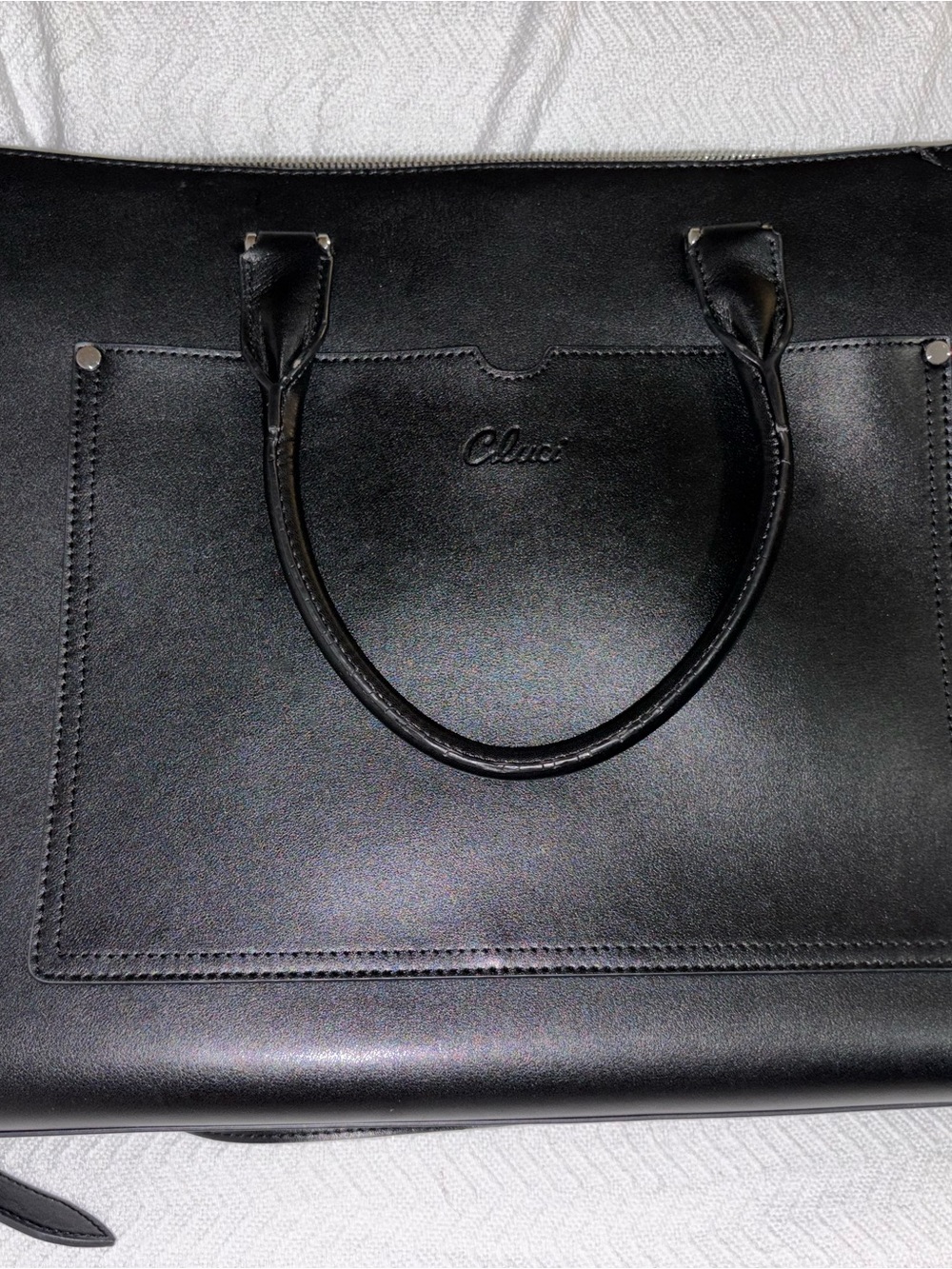 Cluci Black Leather Laptop Tote - Structured Women's Work Bag